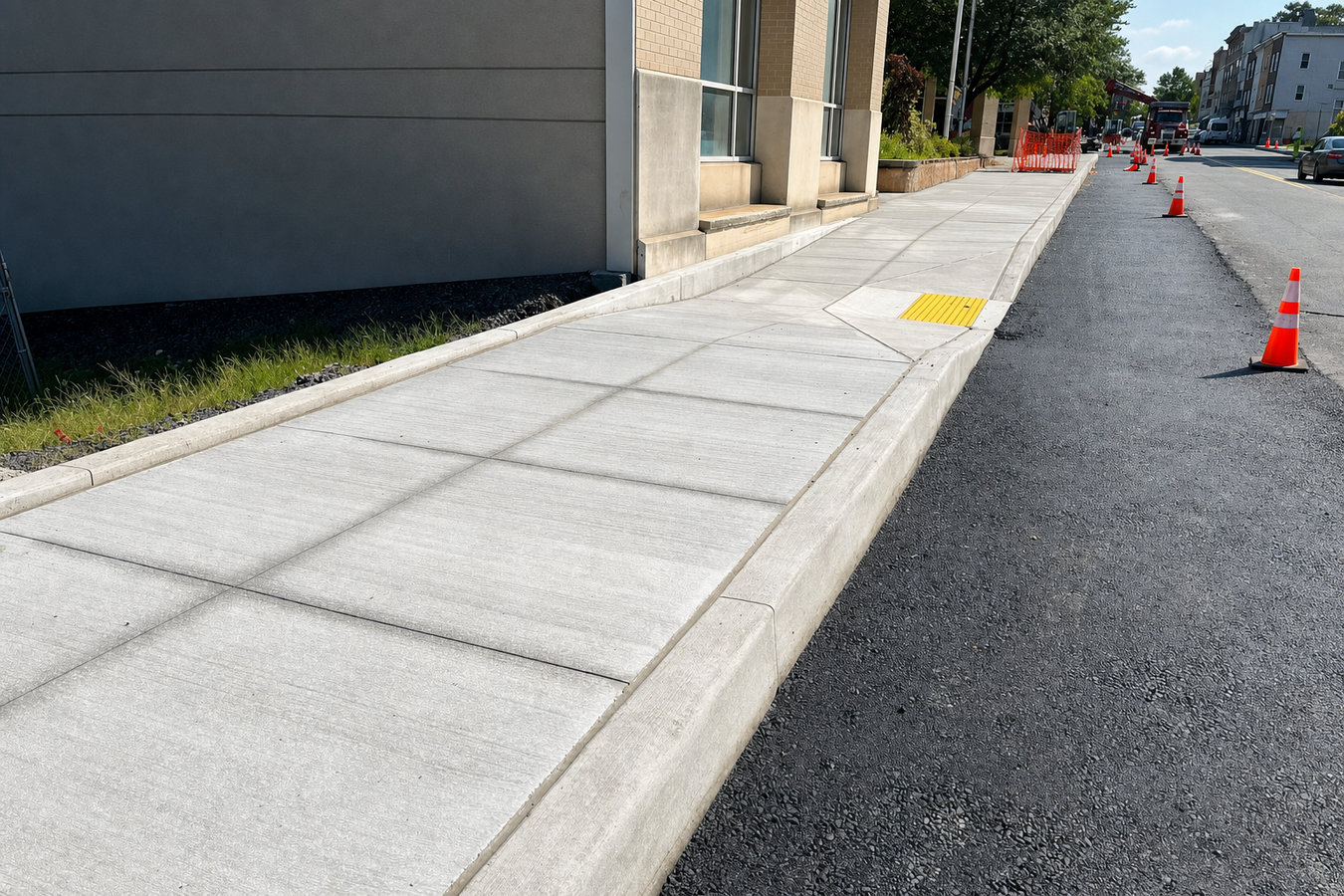 Concrete curbing and sidewalks